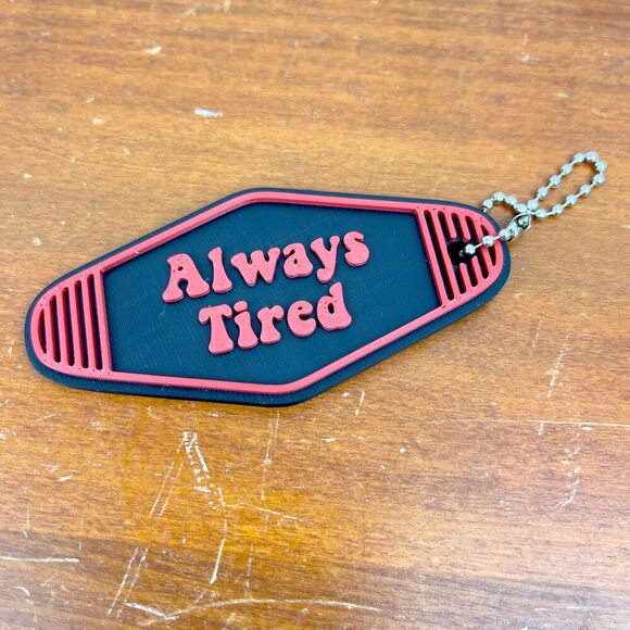 handcrafted Accessories - Retro Motel Keychain, Always Tired, Ballchain Keychain, Red and Black